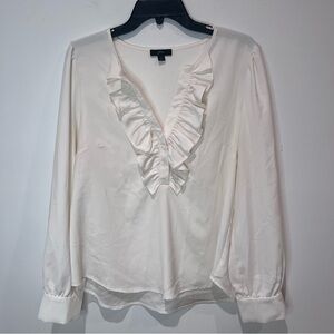 J. Crew Cream Ruffle V-Neck Blouse